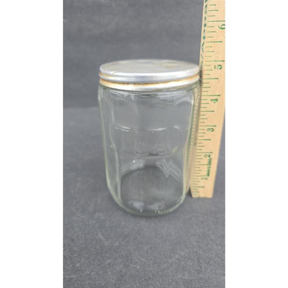 Embossed TEA Glass Canister Jar Clear Kitchen Storage with Metal Lid Paneled - Picture 8 of 8